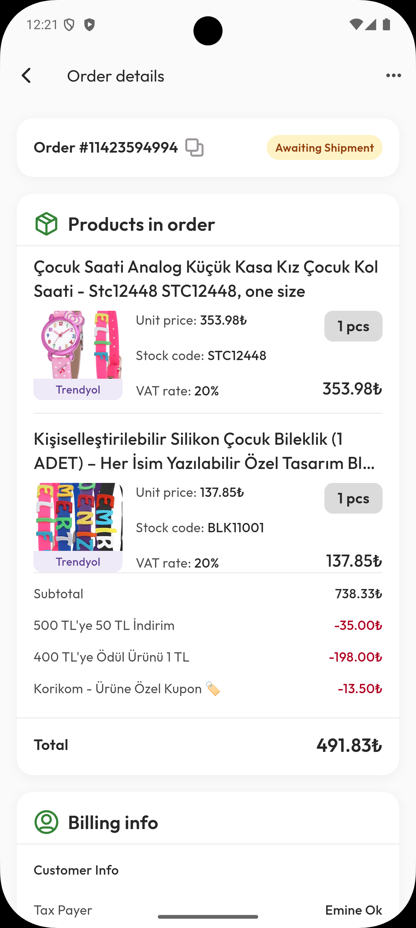 Sipariş detayı